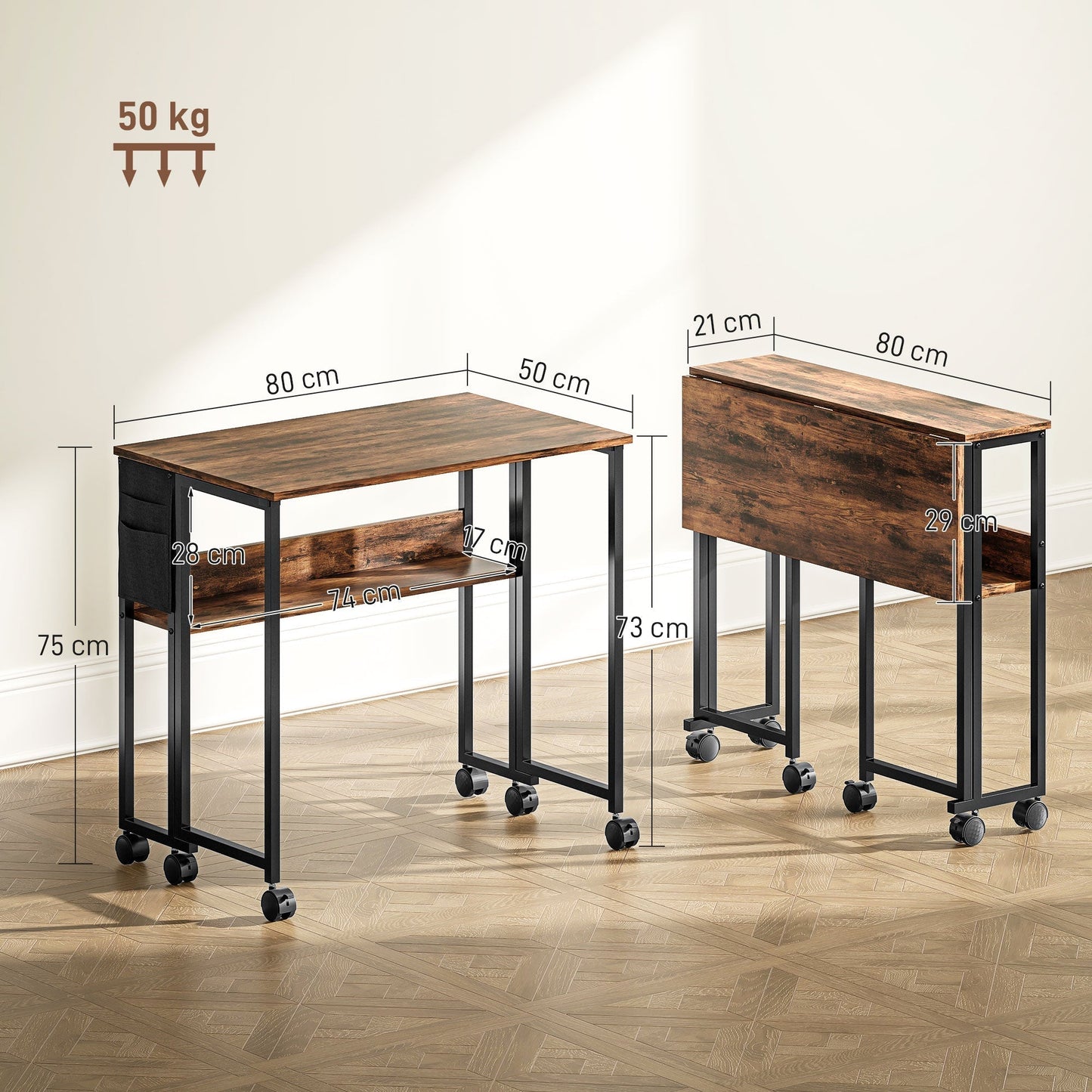 HOMCOM 80 cm Drop Leaf Writing Work Desk - Rustic Brown