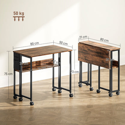 HOMCOM 80 cm Drop Leaf Writing Work Desk - Rustic Brown