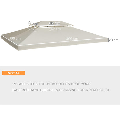 مظلة خارجية بديلة من Outsunny 3x4 م، غطاء علوي مكون من طبقتين، غطاء حماية من الأشعة فوق البنفسجية، فناء حديقة، مظلة خارجية، كريم (غطاء علوي فقط)