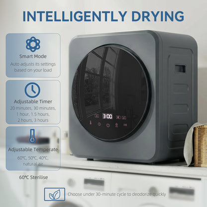 HOMCOM Vented Tumble Dryer, 4kg Front Tumble Dryer with Stainless Steel Tub, 800W Compact Freestanding Grey
