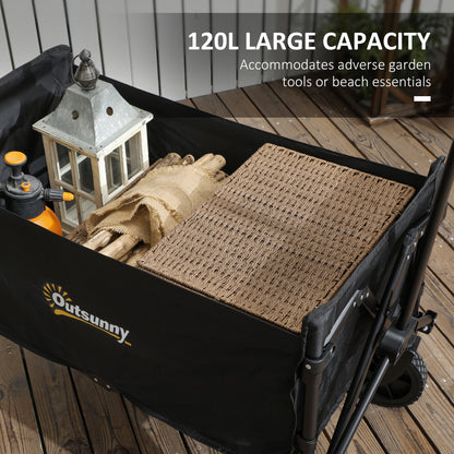 Outsunny 120L Festival Trolley on Wheels, Folding & Compact Camping Trolley Cart with Adjustable Handle for Garden, Beach, Fishing, Black