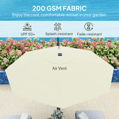 Outsunny 3(m) Cantilever Garden Parasol with Solar Powered Lights, Crank Handle & Cross Base, UPF 50+, 360√Ç¬∞ Rotation, Cream