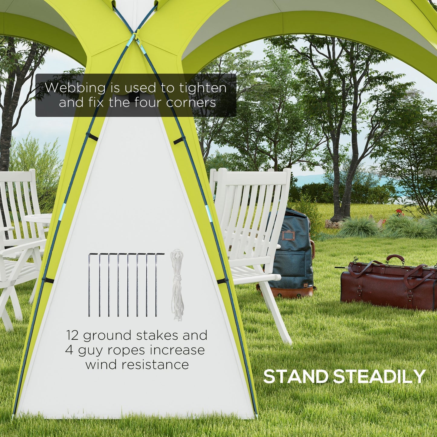 Outsunny 3.5 x 3.5M 6-8 Person Camping Gazebo, Outdoor Event Shelter Dome Tent Garden Sun Shelter Patio Spire Arc Pavilion Camp Sun Shade, Green