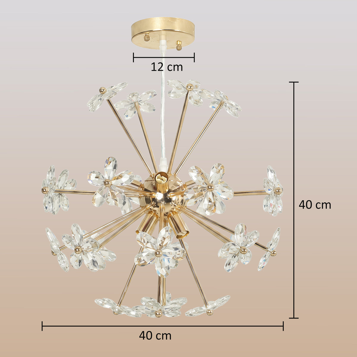 HOMCOM Crystal Chandeliers Ceiling Light with Flower, Modern Pendant Light with Adjustable Height, Ceiling Plate, Clear