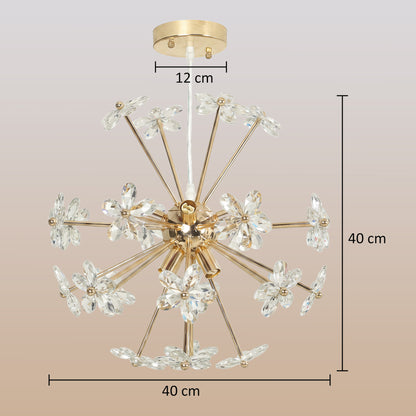 HOMCOM Crystal Chandeliers Ceiling Light with Flower, Modern Pendant Light with Adjustable Height, Ceiling Plate, Clear