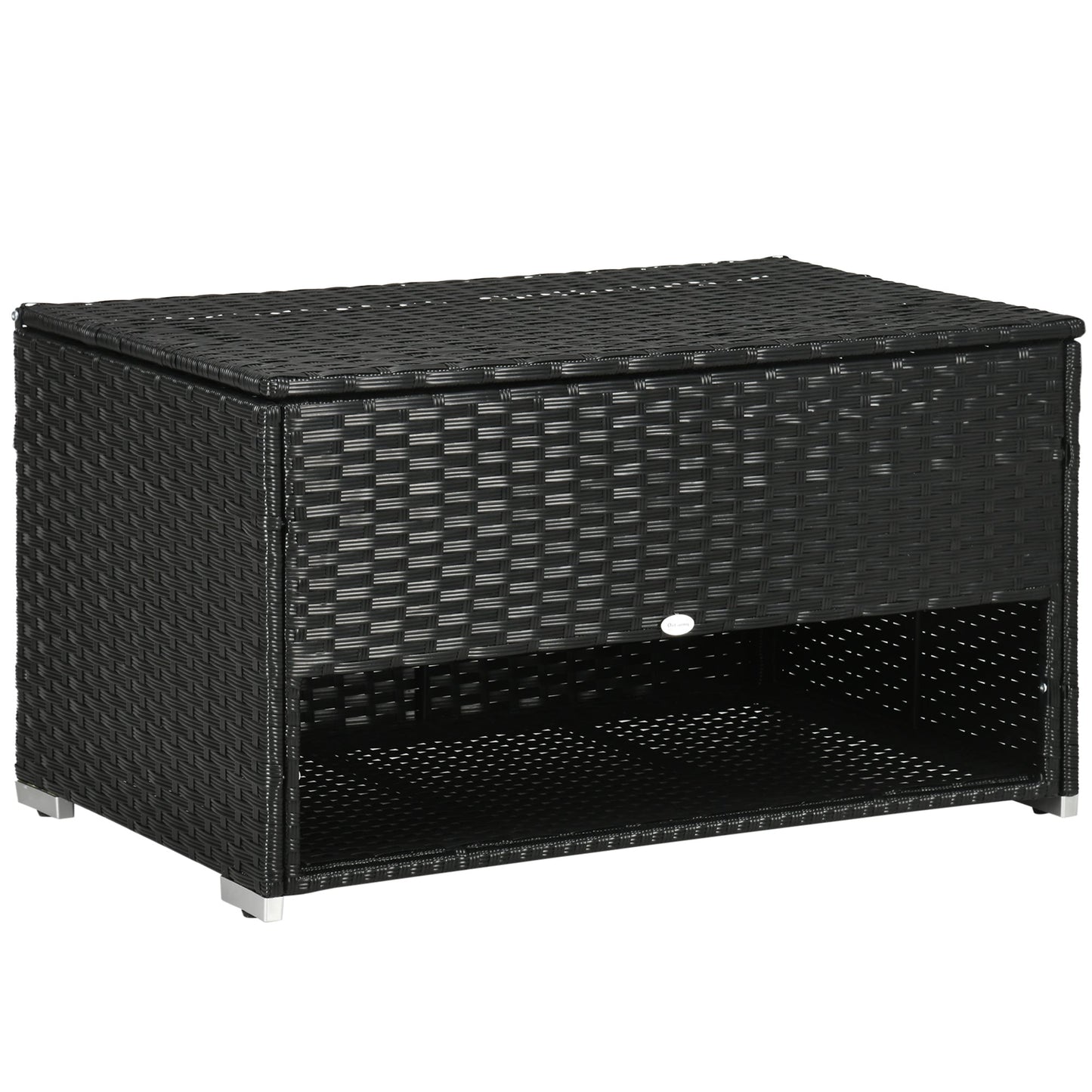 Outsunny Rattan Garden Storage Box, Outdoor PE Wicker Deck Doxes With Shoe Layer for Indoor, Outdoor, Spa, Black