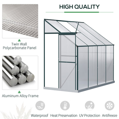 Outsunny 8 X 4ft Walk-In Lean to Greenhouse Garden Heavy Duty Aluminium Polycarbonate with Roof Vent for Plants Herbs Vegetables, Green