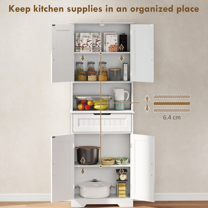 HOMCOM 172 cm Tall Kitchen Pantry Cupboard w/ Small Open Counter, Freestanding Kitchen Cabinet w/ 2 Adjustable Shelves, White