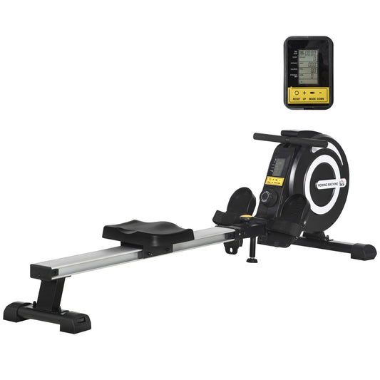 Wioślarz magnetyczny HOMCOM Indoor Body Health &amp; Fitness z regulowanym monitorem LCD i kółkami do domu, biura i siłowni