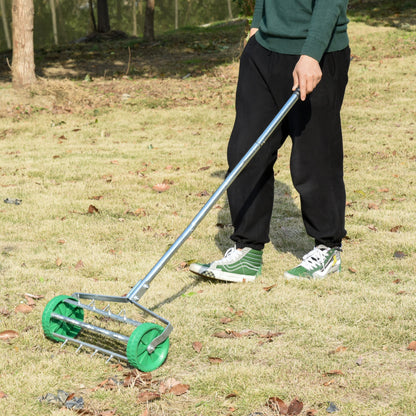 Outsunny Garden Rolling Lawn Aerator Heavy Duty Steel Grass Roller With Adjustable Handle