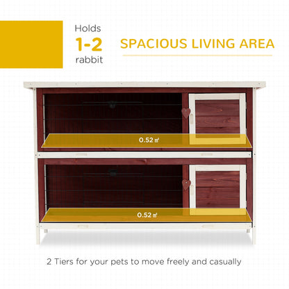 PawHut Rabbit Hutch Outdoor 2-Tier Guinea Pig Cage Bunny House Cage with No-Leak Trays for Indoor and Outdoor 136 x 50 x 93cm