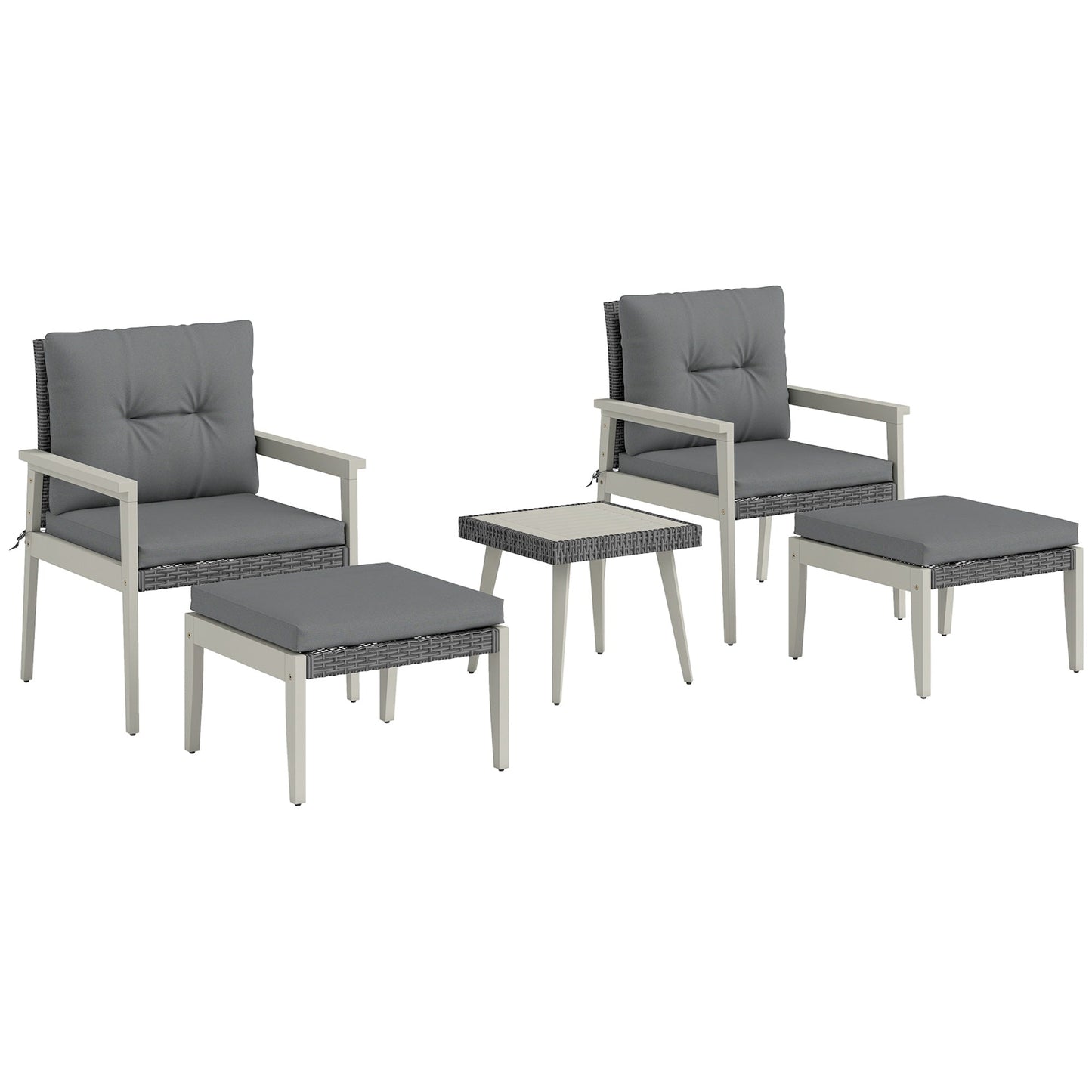 Outsunny Five-Piece Rattan Patio Set, with Wood-Top Table - Grey