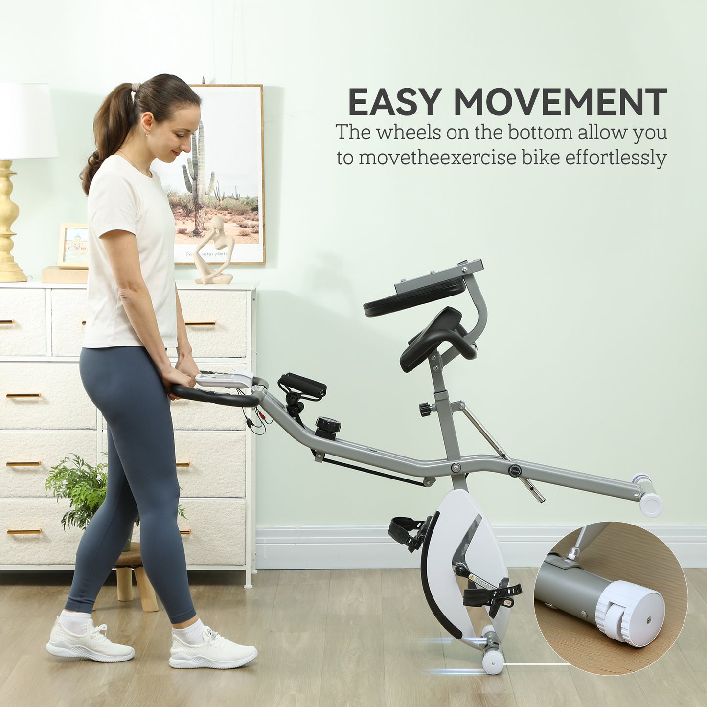 SPORTNOW 5-In-1 Folding Exercise Bike with Arm Workout Bands, Quiet 8-Level Magnetic Resistance Foldable Exercise Bike with LCD, Tablet Holder, Hand Pulse Sensor for Home Use Indoor Cycling, White