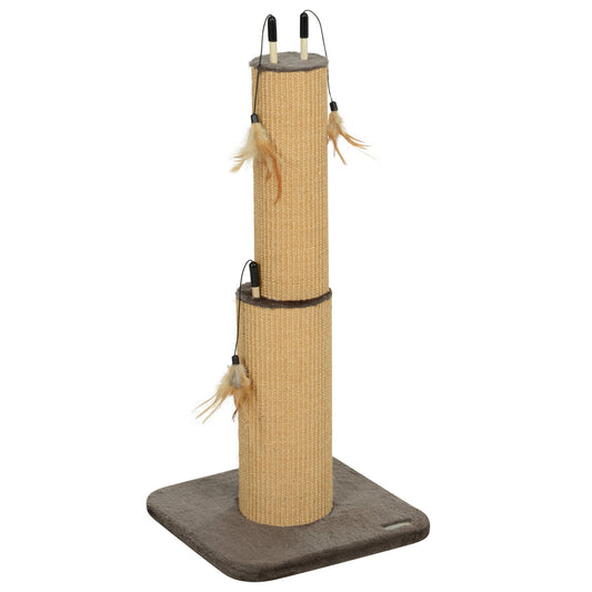 PawHut 78cm 2w1 drapak dla kota z 3 piórami zabawkowymi, brązowy