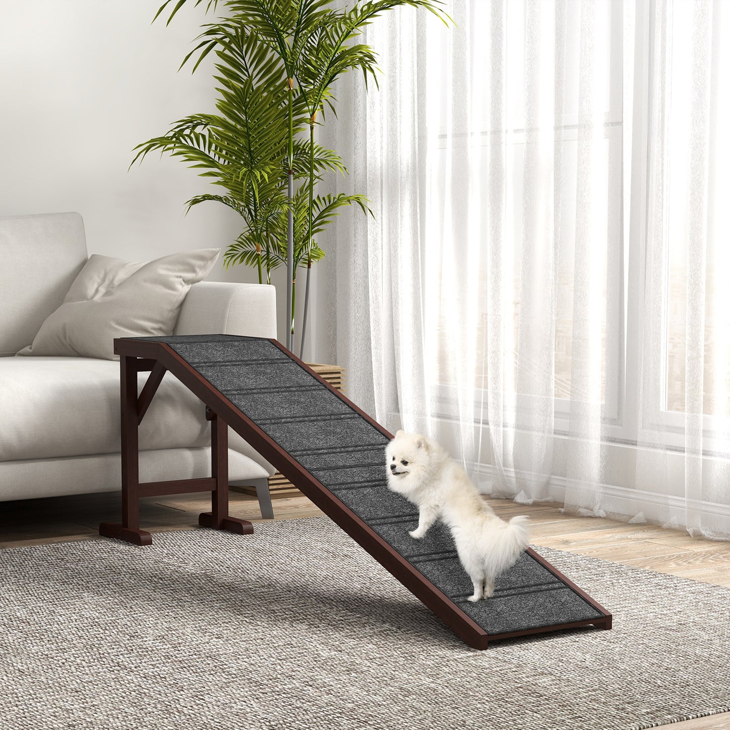 PawHut Pet Ramp dla psów i kotów, antypoślizgowa platforma dywanowa - brązowa i szara