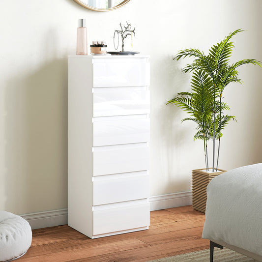 HOMCOM Chest of Drawers High Gloss Finish 6 Drawer Dresser in High-gloss White, image 2