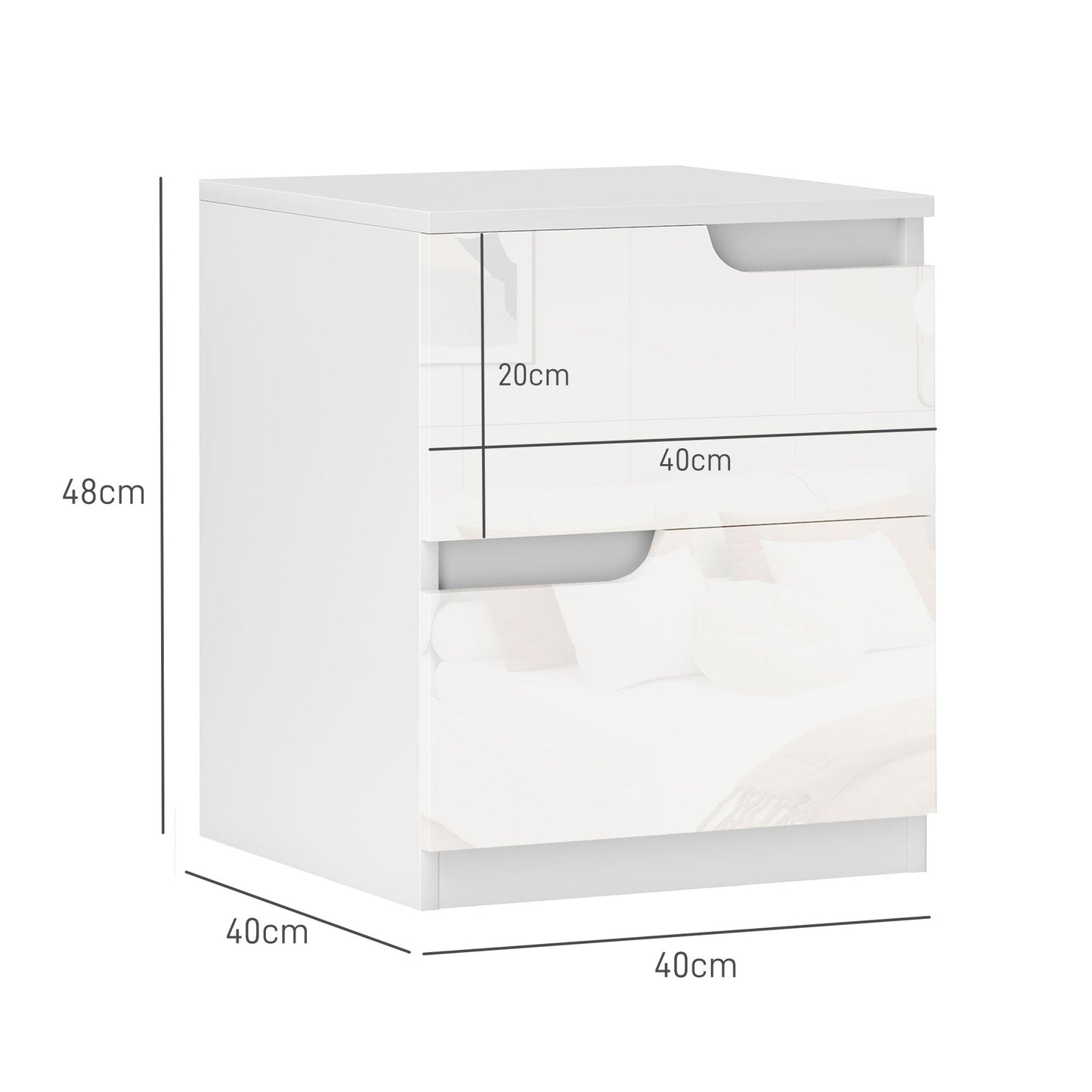 HOMCOM High Gloss Bedside Table - White