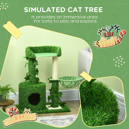 PawHut 77cm Cat Tree for Indoor Cats with Green Leaves, Scratching Posts, Hammock - Green