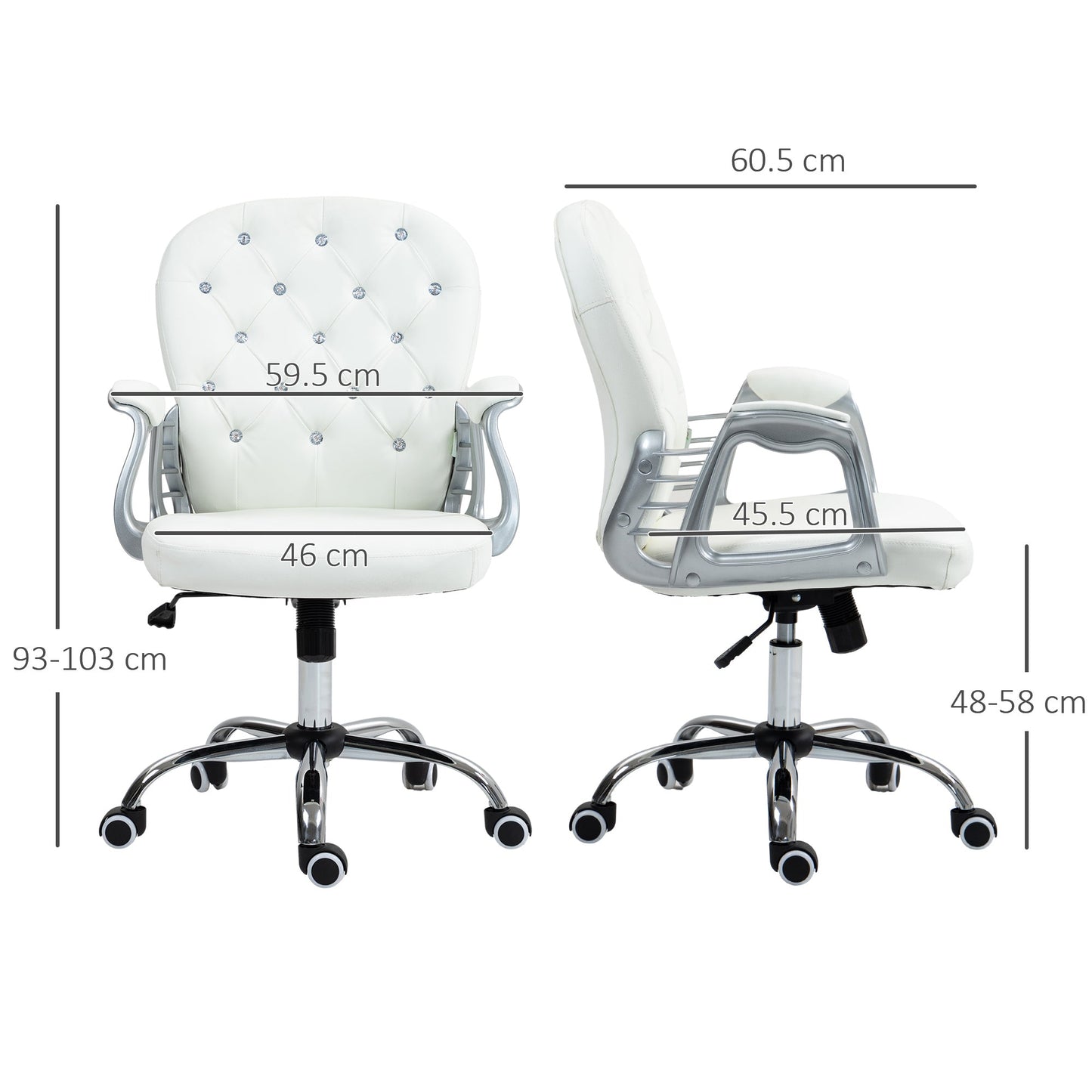 Vinsetto Office Chair Ergonomic 360  Swivel PU Diamante Padded Base 5 Castor Wheels for Home Work White