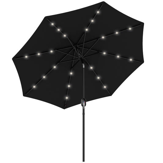 Parasol ogrodowy Outsunny 2,7 ​​m z korbką i 24 diodami LED, czarny