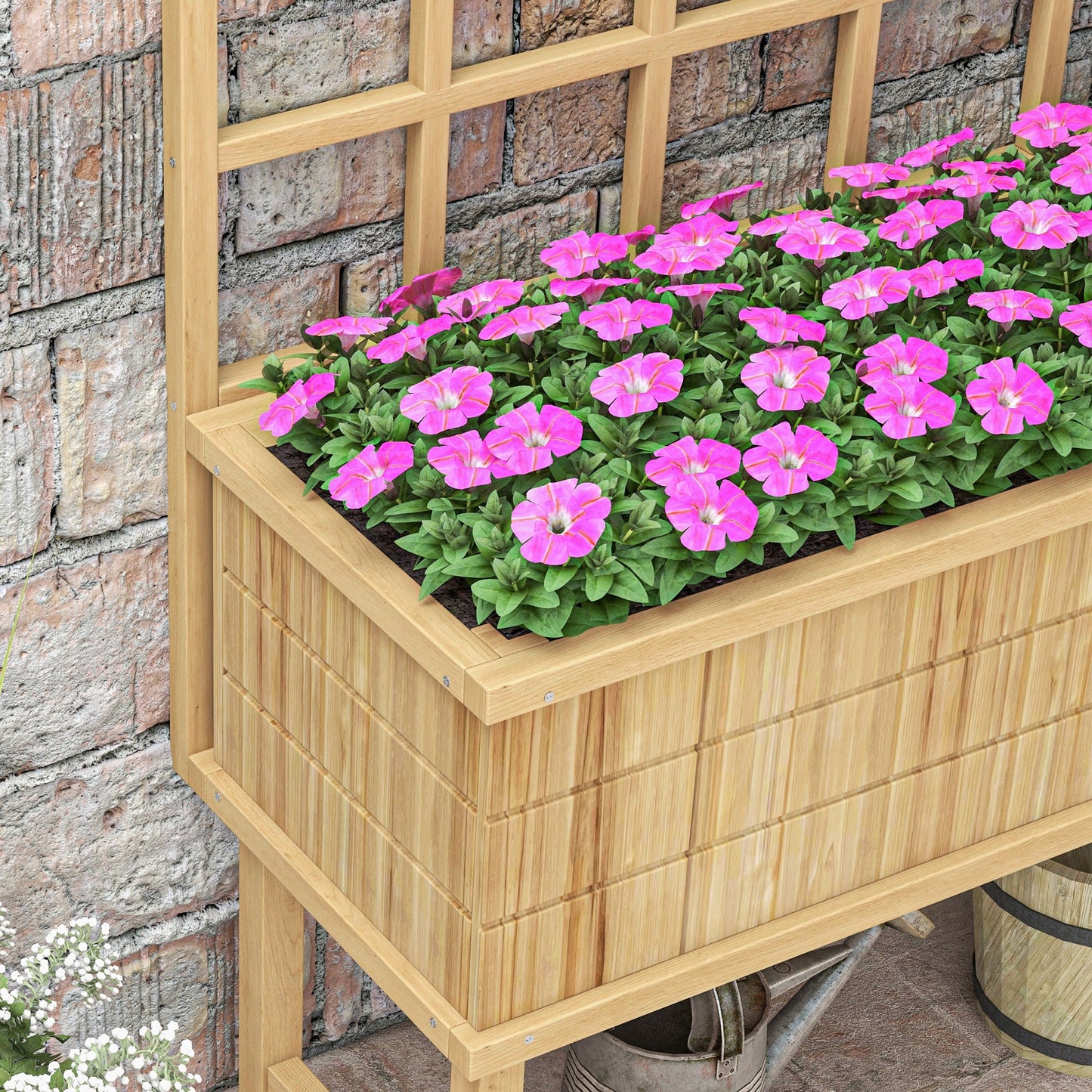 Outsunny 45 x 105cm Wooden Garden Planter, with Trellis - Natural