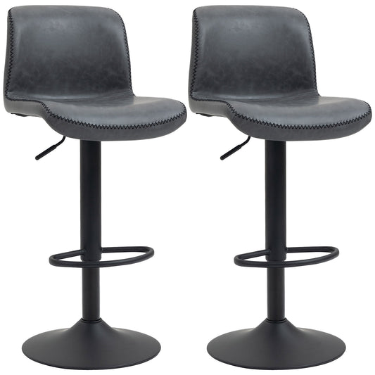 HOMCOM Bar Stools Set of 2, PU Leather Barstools with Backrest and Footrest for Kitchen, Counter, Breakfast Bar, Dark Grey