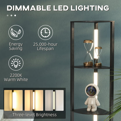 مصباح أرضي زاوية من HOMCOM لغرفة المعيشة وغرفة النوم مع ضوء LED أبيض دافئ قابل للتعتيم، مصباح قائم طويل عصري، أسود