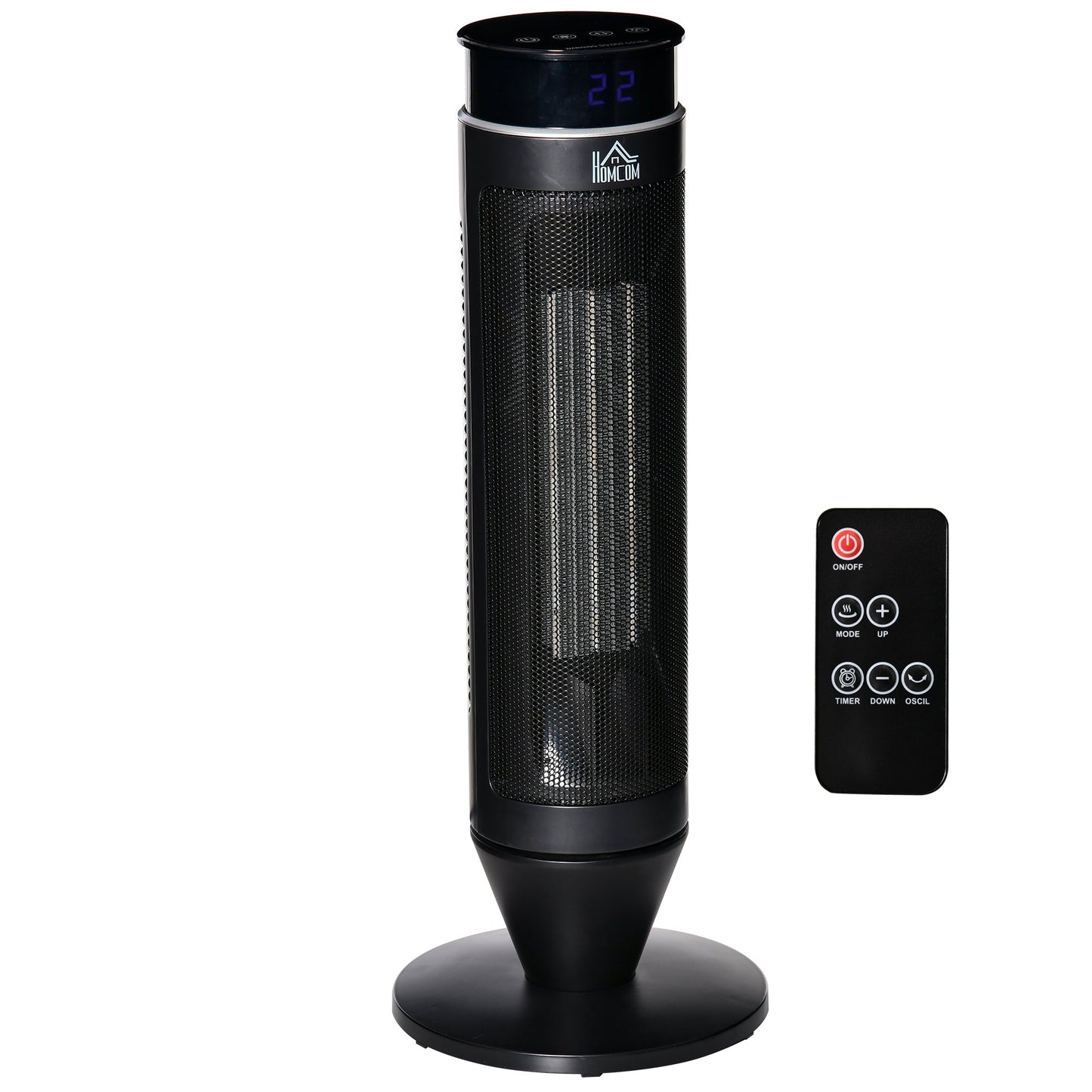 HOMCOM 21 Inch Space Heater, 1000W/2000W Ceramic Electric Heater and Fan, Overheating & Tip-Over Protection, 8H Timer, 42 Oscillation, Portable Heater for Home