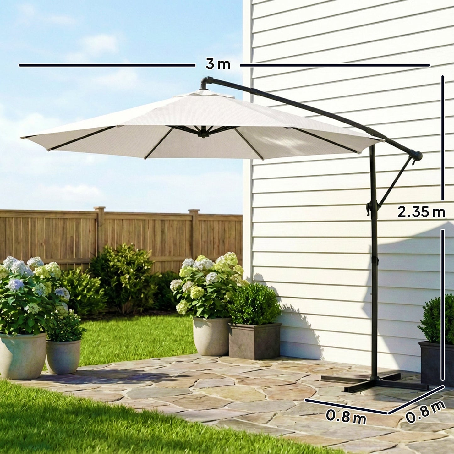 Outsunny 3 m Garden Cantilever Parasol with Cover, Round Overhanging Umbrella with 360 degrees Rotation, Tilt, Cream White