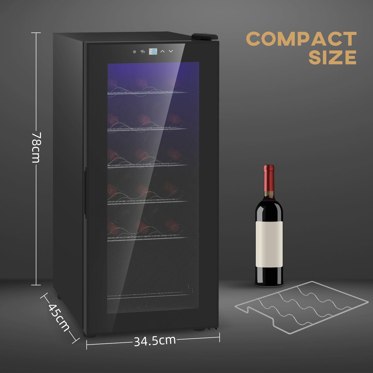 HOMCOM 50L chłodziarka do wina, 18 butelek, 5-18√Ç¬∞ wolnostojąca lodówka do wina ze szklanymi drzwiami, oświetleniem LED, kontrolą temperatury i cyfrowym ekranem dotykowym, czarna