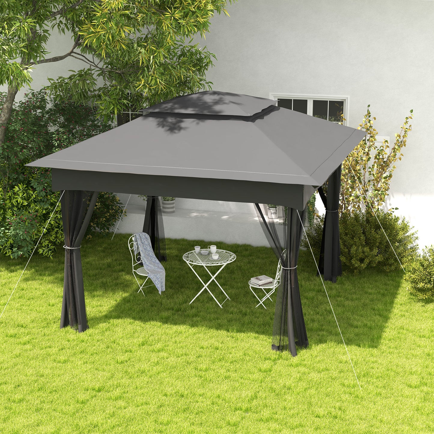 Outsunny 3 x 3(m) Pop Up Gazebo, podwójny dach ogrodowy z siatką i torbą transportową, schronienie na imprezy i wydarzenia na patio, ciemnoszary