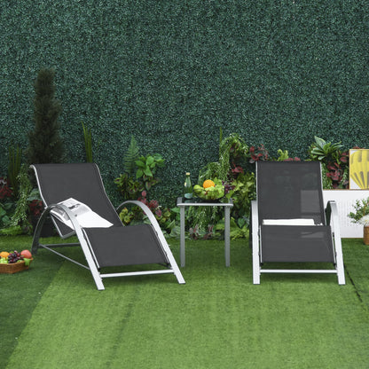 Outsunny 3 Pieces Lounge Chair Set Garden Outdoor Recliner Sunbathing Chair with Table, Black