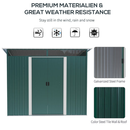 Outsunny Pent حديقة معدنية مسقوفة سقيفة منزل كوخ أدوات البستنة تخزين مع تهوية 260L x 194W x 200H سم