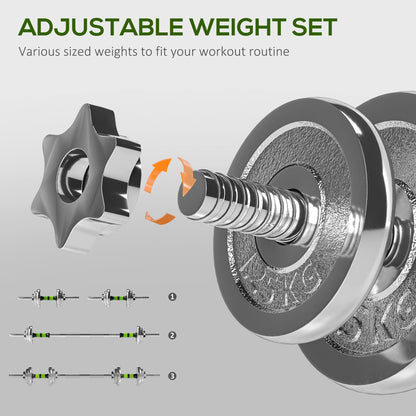 SPORTNOW 20kg 2-in-1 Barbell and Dumbbell Set, with Non-Slip Handle, for Weight Lifting, Training Home Gym