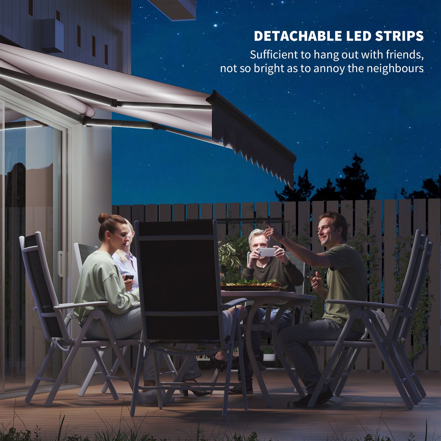 Outsunny 2,5 x 2 m markiza elektryczna z oświetleniem LED i pilotem, aluminiowa rama, markiza zwijana DIY, daszek przeciwsłoneczny UV50+ do drzwi tarasowych i okien, ciemnoszary