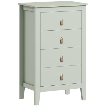 HOMCOM Bedroom Chest of Drawers, Modern 4 Drawer Dresser Cabinet with PU Leather Handles and Metal Runners for Living Room, Hallway, Entryway, Green