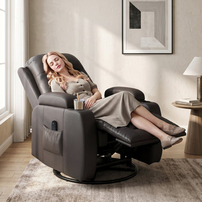 HOMCOM PU Leather Recliner Chair, Recliner Armchair with Extended Footrest, Cup Holders and Side Pockets, Dark Brown