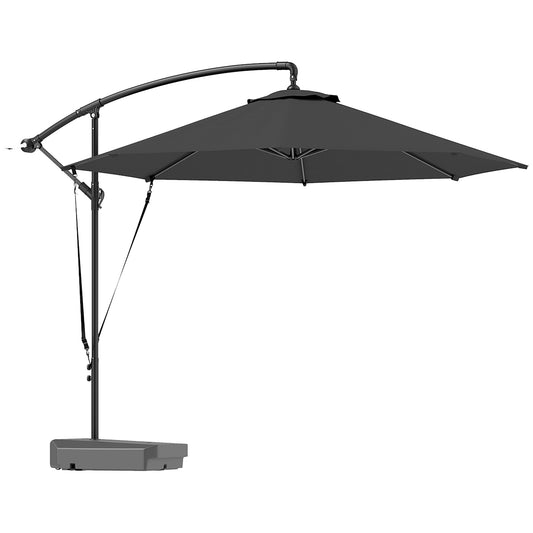 Outsunny 3(m) Parasol ogrodowy z wysięgnikiem i podstawą do napełniania do 90 kg, pasek chroniący przed wiatrem, pokrowiec, okrągły wiszący parasol typu banan z korbką i funkcją pochylania, UPF50+ Parasol tarasowy, szary