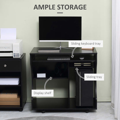 HOMCOM Multi-Storage Kompaktowe biurko robocze z kółkami - czarne