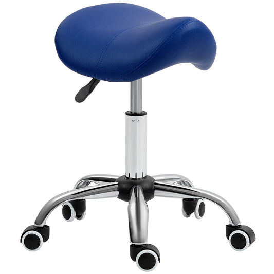 HOMCOM Saddle Stool, fotel salonowy z regulacją wysokości do masażu w spa, sztuczna skóra, ciemnoniebieski