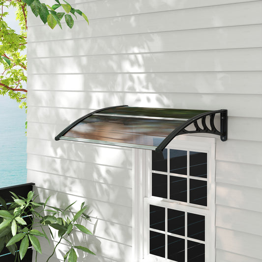 Markiza zewnętrzna Outsunny na drzwi wejściowe, aluminiowa, sztywna, z poliwęglanu, chroniąca przed deszczem, odporna na promienie UV, 100 x 75 cm, brązowa