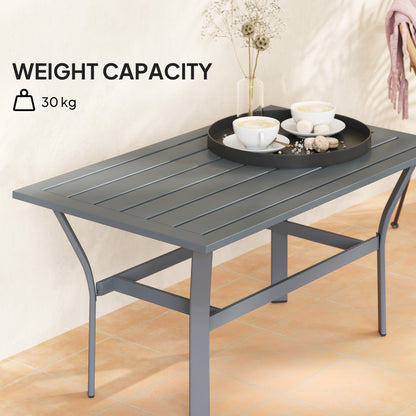 Outsunny Metal Garden Coffee Table, Rectangular Outdoor Side Table with Slatted Tabletop, Foot Pads for Outside, Garden, Balcony, Porch, 91.5 x 55 x 45cm, Dark Grey