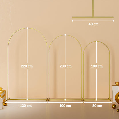 Outsunny Wedding Arch Frame Set, 2.2, 2, 1.8 m Metal Arch Backdrop Stand Set of 3, Balloon Arch Stand Set for Birthday Party, Bridal Shower, Graduation, Ceremony, Banquet Decorations, Gold Tone