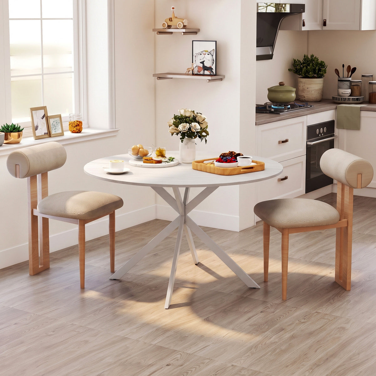 HOMCOM Dining Table for 4, 120 cm Industrial Kitchen Table with Wood Effect Tabletop and Steel Legs, White