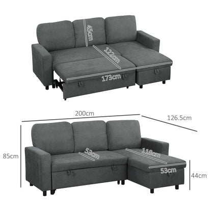 HOMCOM Pull Out Sofa Bed with Storage - Charcoal Grey