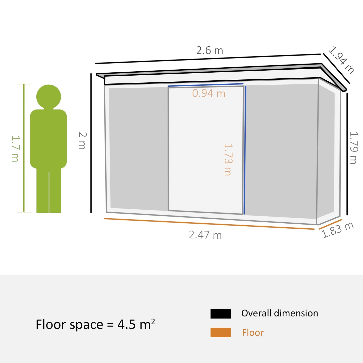 Outsunny Pent Roofed Metal Garden Shed House Hut Gardening Tool Storage w/ Ventilation 260L x 194W x 200H cm