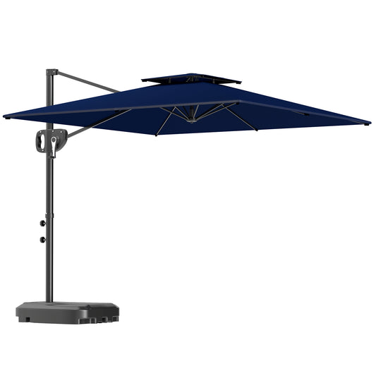 Parasol ogrodowy Outsunny Cantilever z obciążoną podstawą, podwójny, kwadratowy, wiszący parasol tarasowy, z korbką, ciemnoniebieski