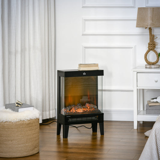 HOMCOM 180¡ Charming Electric Fireplace Heater, Quiet Freestanding Stove with LED Flame Effect, Level-less Temperature Control, Overheating Protection, 1000W/2000W, Black