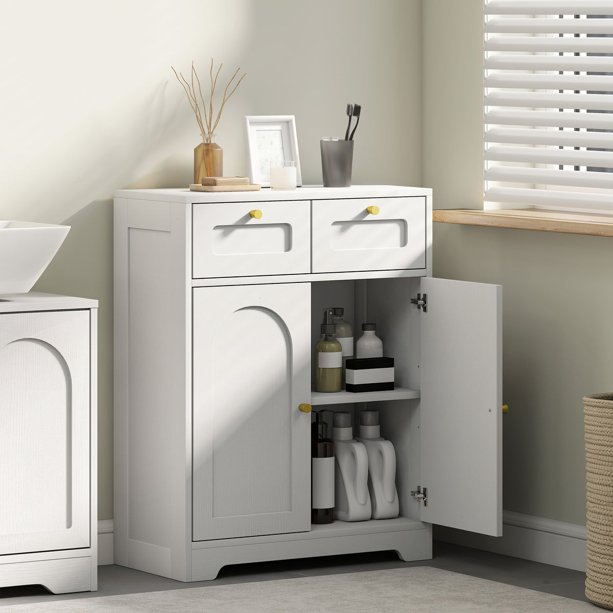 HOMCOM Bathroom Floor Cabinet with 2 Drawers in White, image 2
