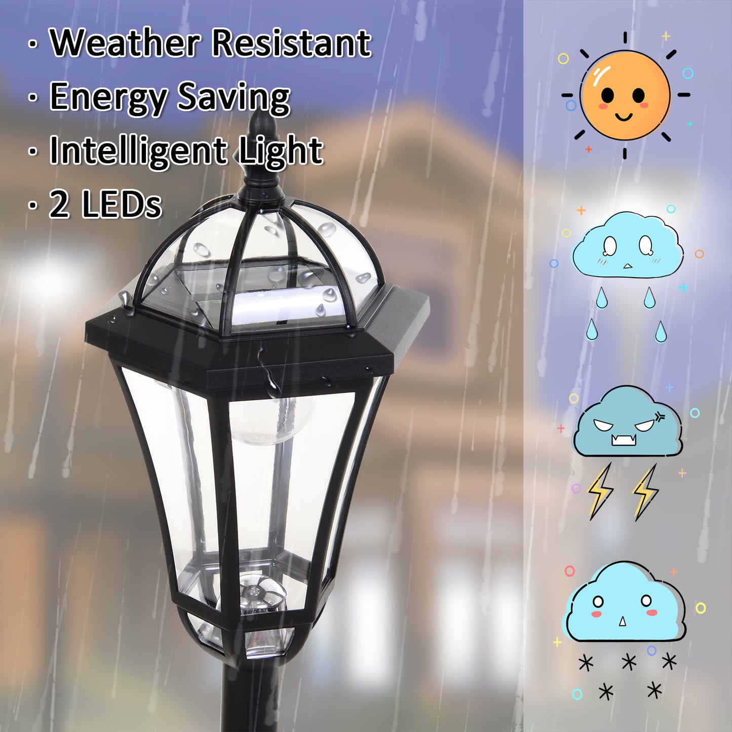 Outsunny 2 szt. 1,3 m Lampa ogrodowa solarna LED zasilana energią słoneczną Latarnia na patio, ścieżka, chodnik, wodoodporna, automatyczny przełącznik, 6 godzin, czarna